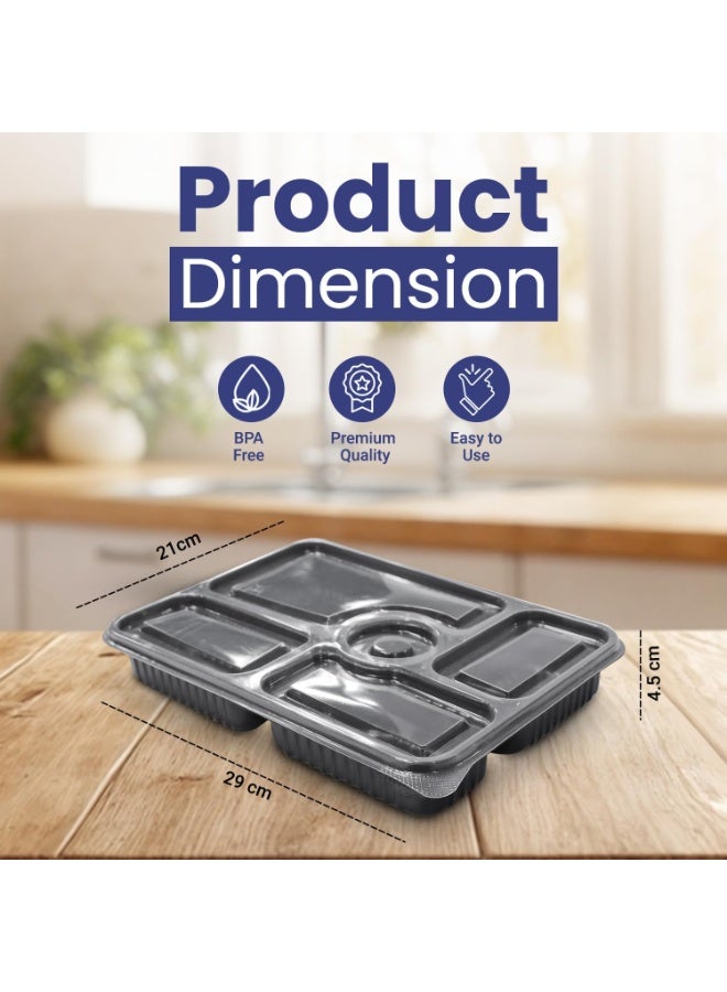SNH Packing Black Microwave Container With Lid 5 Compartments BPA Free Stackable Lunch Boxes 12 Pieces - Image 2